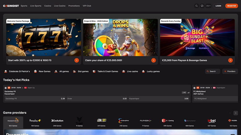 Page d'accueil de Casinoist Desktop