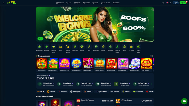 Page d'accueil du casino Calitoro pour ordinateur