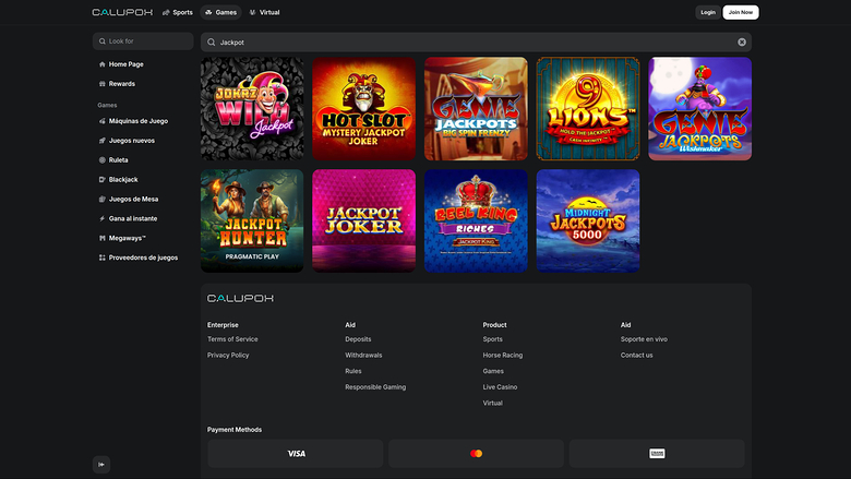 Jackpot de Calupoh Casino sur ordinateur