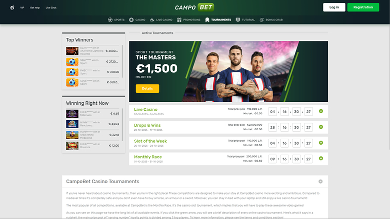 Tournois de Campobet Casino sur ordinateur
