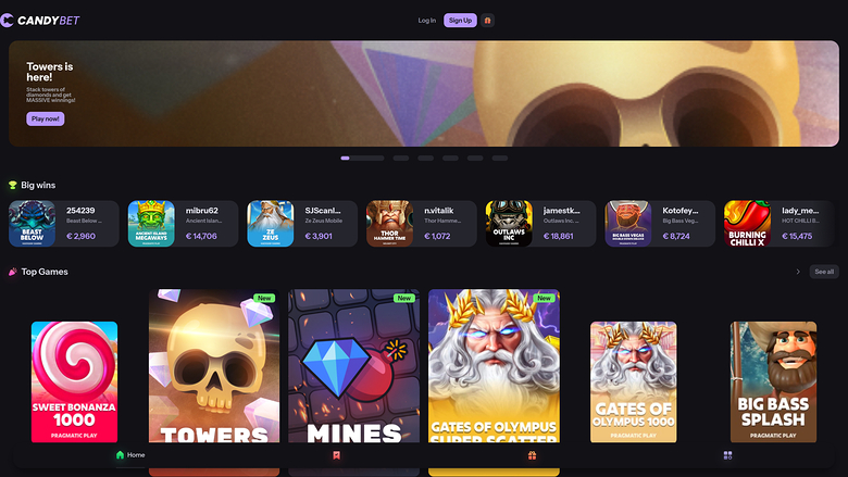 Página de inicio de CandyBet Casino para ordenador