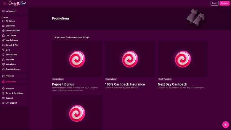 Promotions de CandyLand Casino pour ordinateur de bureau