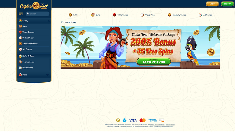 Captain Jack Casino Desktop Promotions