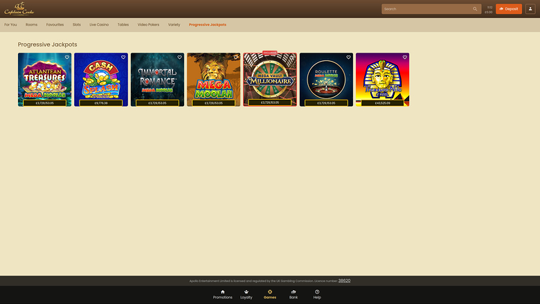 Jackpot de Captain Cooks Casino sur ordinateur