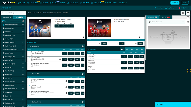 Apuestas deportivas de Captainsbet Casino en escritorio