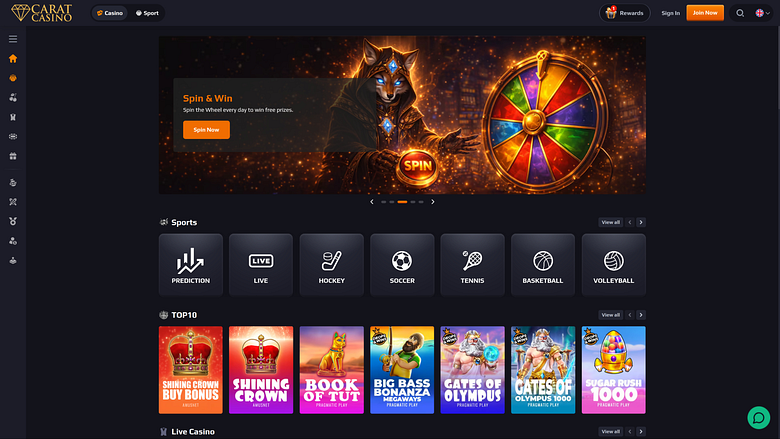 Pagina iniziale desktop di CaratCasino Casino