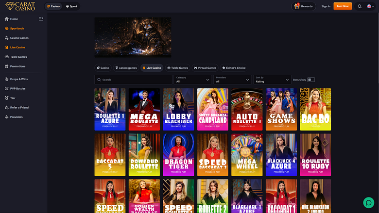CaratCasino Casino - Casinò Live per desktop