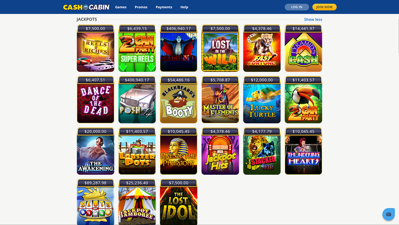 Jackpot de Cash Cabin Casino sur ordinateur de bureau