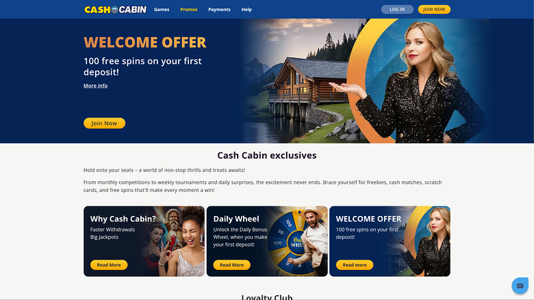 Promotions de Cash Cabin Casino sur ordinateur de bureau