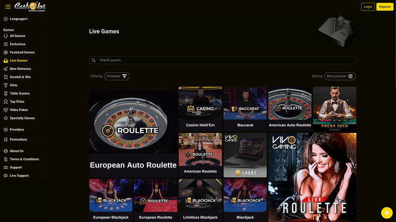 Croupier en direct de Cash o Lot Casino sur ordinateur