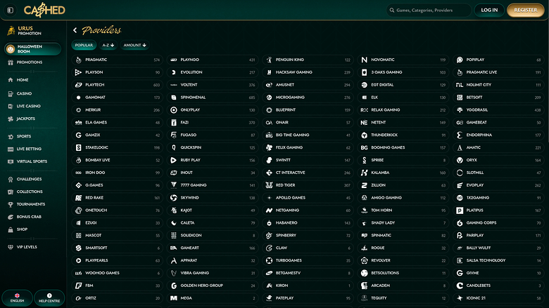 Cashed Casino Escritorio Desarrolladores de juegos