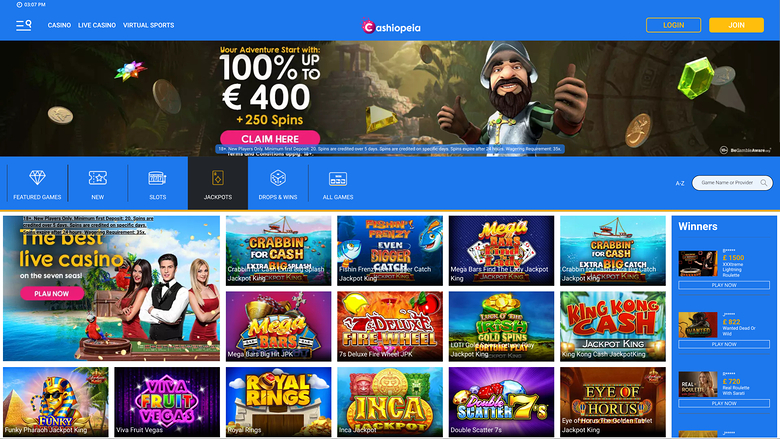 Jackpots du casino Cashiopeia sur ordinateur