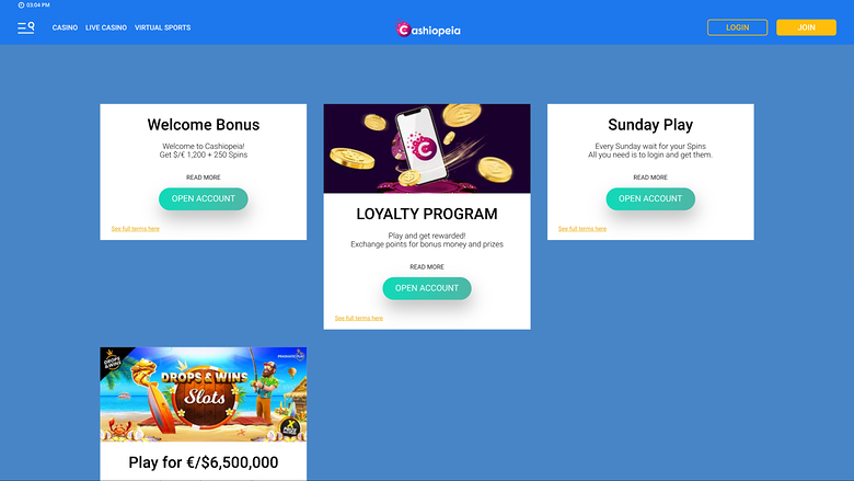 Promotions du casino Cashiopeia sur ordinateur