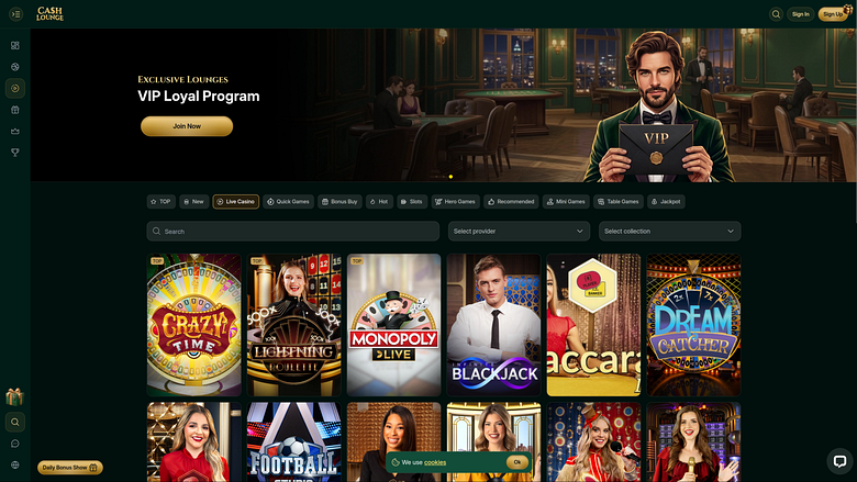 Casino Cash Lounge sur ordinateur avec croupier en direct