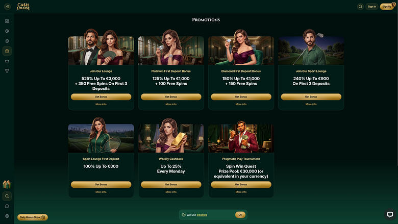 Promotions sur ordinateur de bureau du casino Cash Lounge
