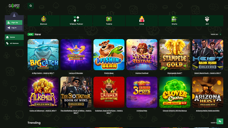 Página de inicio de Cashpot Casino Versión de escritorio