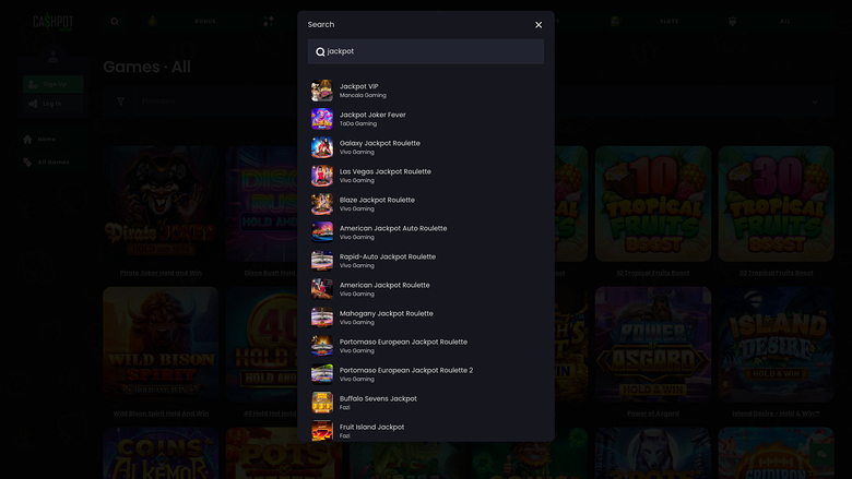 Botes de Cashpot Casino Versión de escritorio