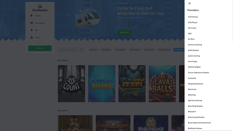 Développeurs de jeux du casino Casilando sur ordinateur