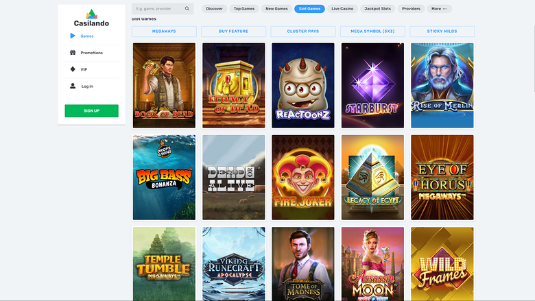 Jeux du casino Casilando sur ordinateur