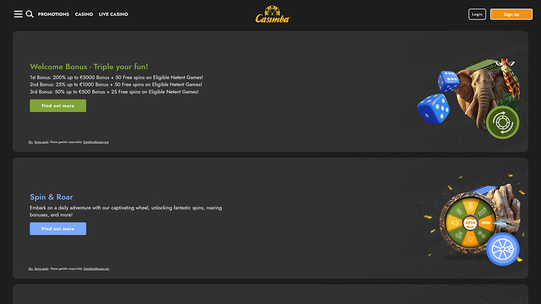 Promotions du Casimba Casino Version de bureau