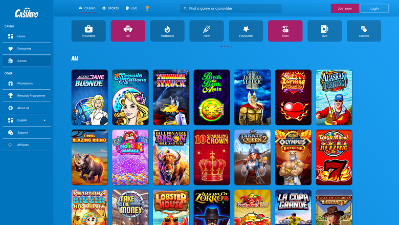 Juegos de Casimpo Casino Versión de escritorio