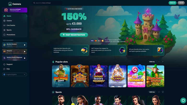 Pagina iniziale del Casineia Casino Versione desktop