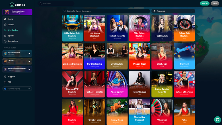 Casinò dal vivo Casineia Versione desktop