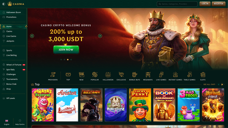 Casinia Casino Desktop-Startseite