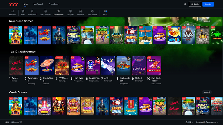 Jeux crash sur bureau de Casino 777