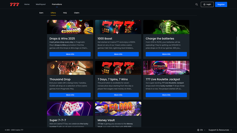 Promotions sur bureau de Casino 777