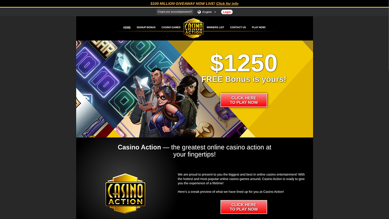 Page d’accueil de Casino Action pour ordinateur de bureau