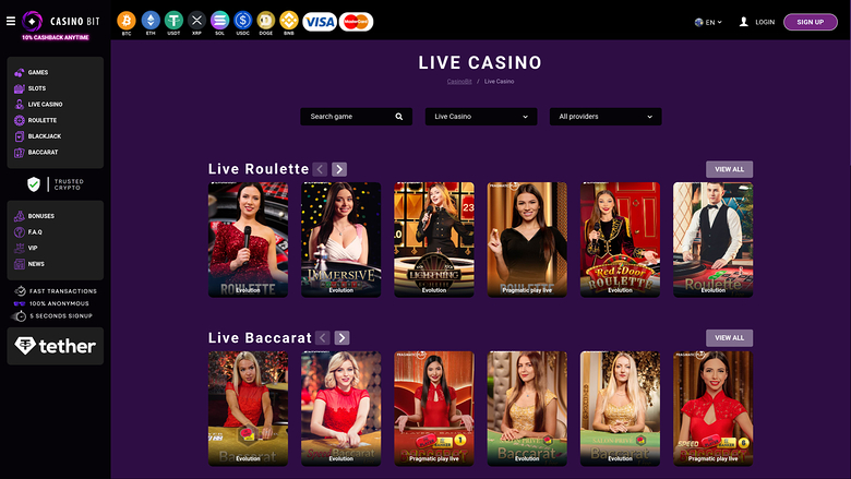 Dealer dal vivo di Casino Bit per desktop