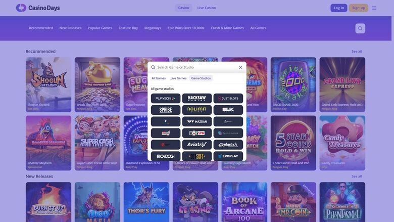 Développeurs de jeux de Casino Days sur ordinateur