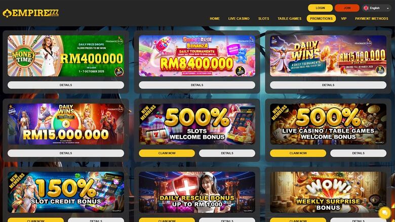 Promociones de Casino Empire777 en escritorio