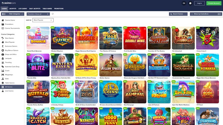 Juegos de Casino Euro en escritorio