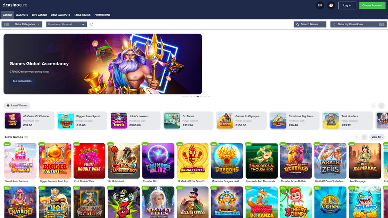 Página de inicio de Casino Euro en escritorio