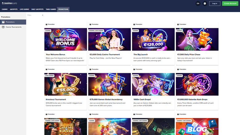 Promociones de Casino Euro en escritorio