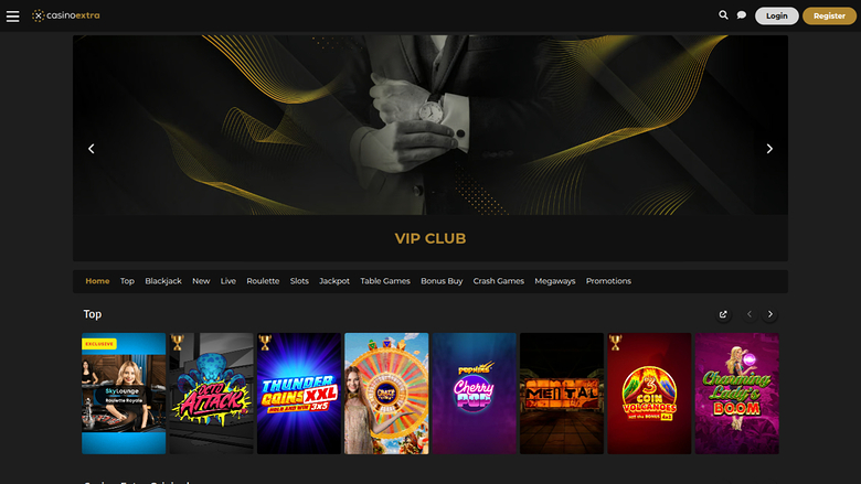 Homepage desktop di Casino Extra