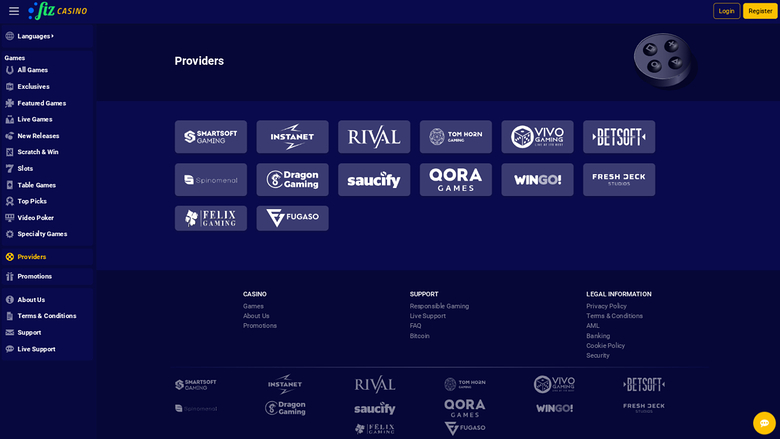 Desarrolladores de juegos de Casino Fiz en escritorio