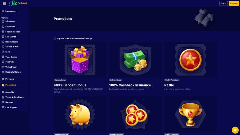 Promociones de Casino Fiz en escritorio