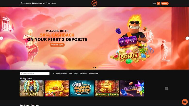 Page d'accueil de Casino Hermes sur ordinateur