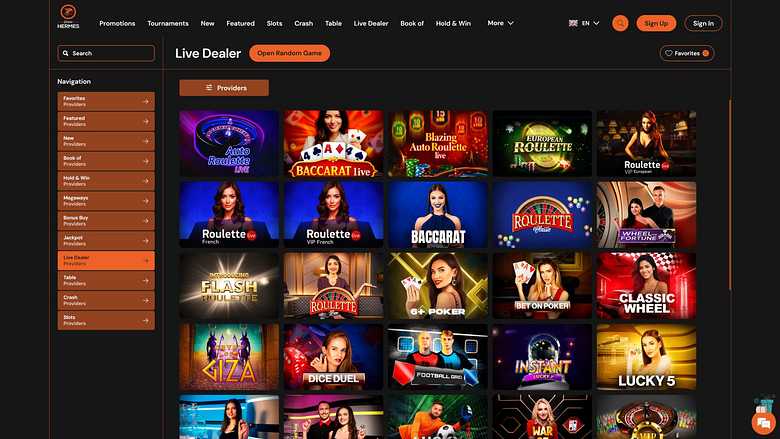 Image 1 du croupier en direct sur ordinateur du Casino Hermes