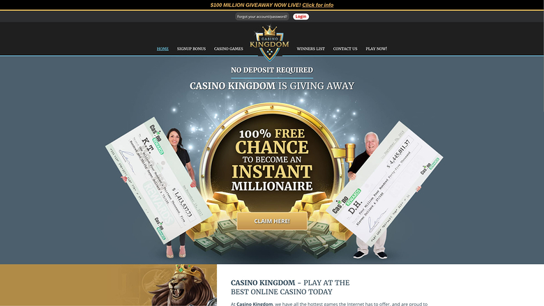 Casino Kingdom Page d’accueil sur ordinateur