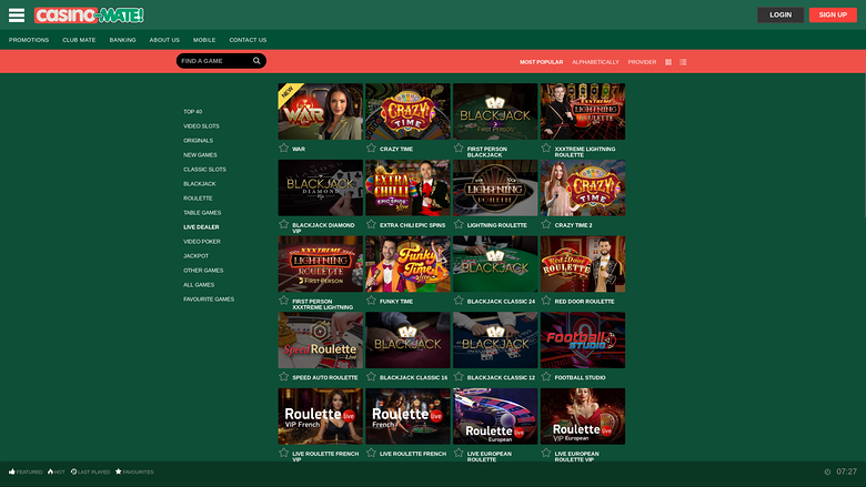 Croupier en direct de Casino Mate sur ordinateur