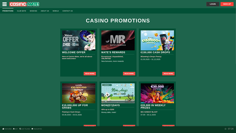 Promotions de Casino Mate sur ordinateur