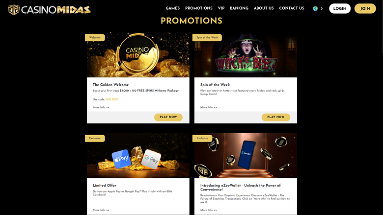 Promotions de Casino Midas sur ordinateur