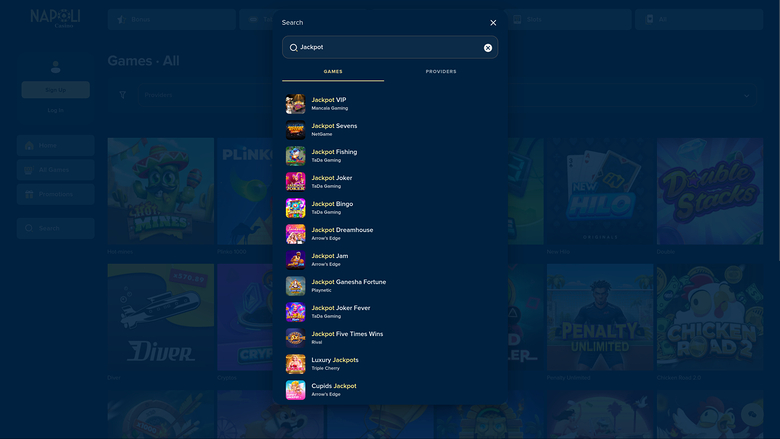 Jackpot de Casino Napoli sur ordinateur