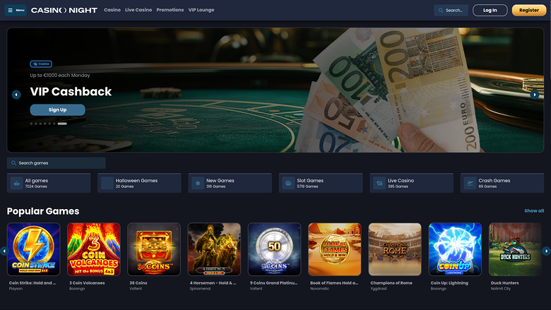 Página de inicio de Casino Night en escritorio