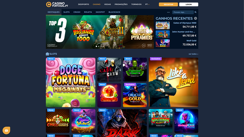 Casino Portugal Page d’accueil sur ordinateur