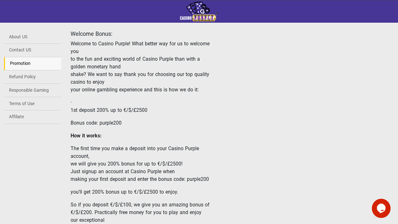 Casino Purple Promotions sur ordinateur